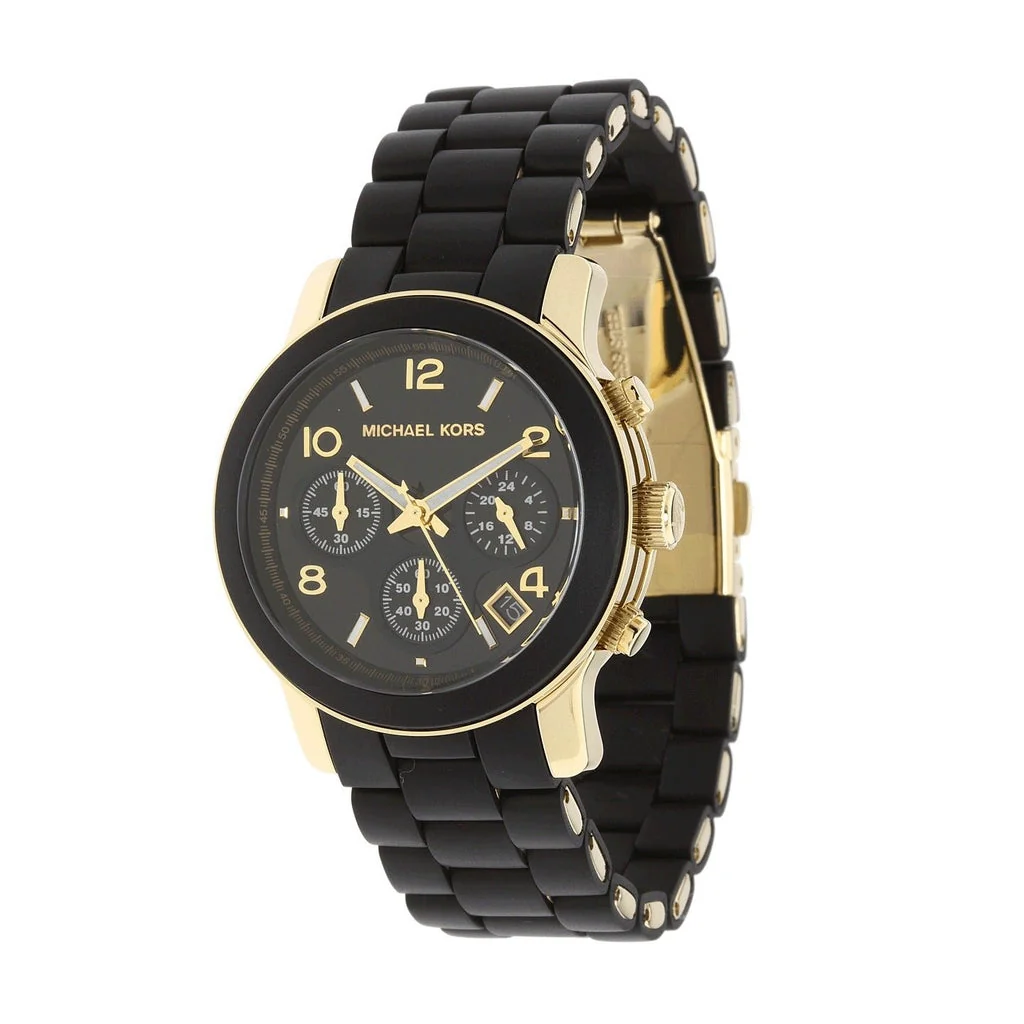 Michael Kors Runway Chronograph Black Rubber and Gold Strap Watch - MK5191