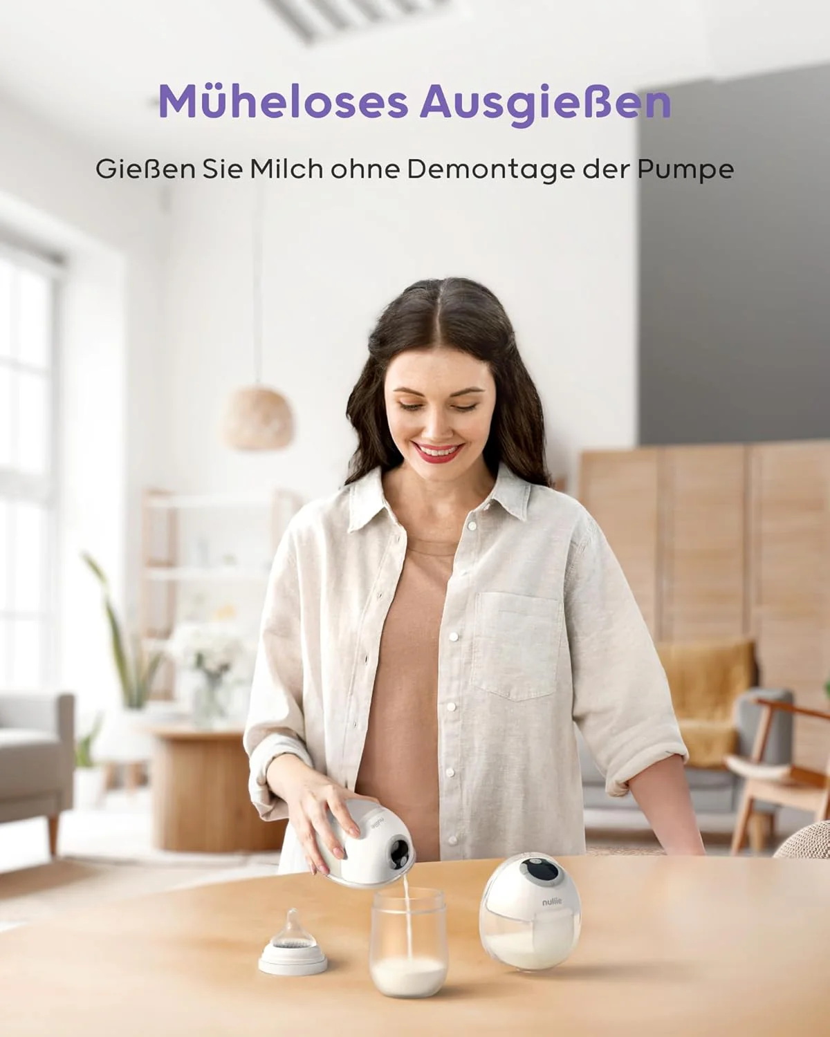 Nuliie Elektrische Borstkolf Draagbare S32, Handsfree Elektrische Borstkolf 4 Modi 9 Niveaus met 18/21/24 mm comfortabele flens, discreet, met reserveonderdelen inbegrepen (2 stuks, wit)