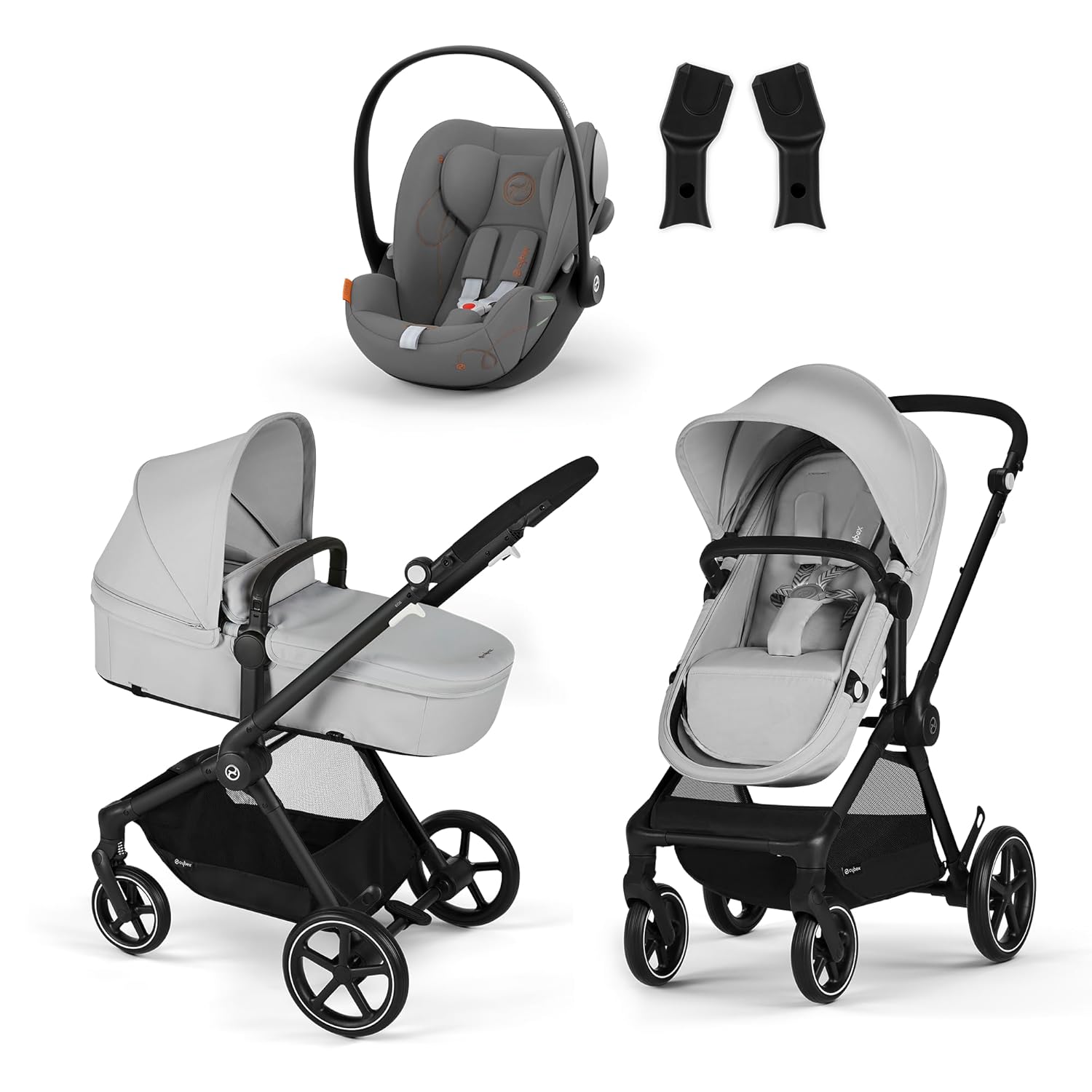 CYBEX Gold Kinderwagen EOS Lux 2-in-1 mit Babyschale Aton B2 i-Size und Babyschalen-Adapter, Reisesystem, Ab Geburt bis 22 kg (ca. 4 Jahre), Moon Black (Schwarz)