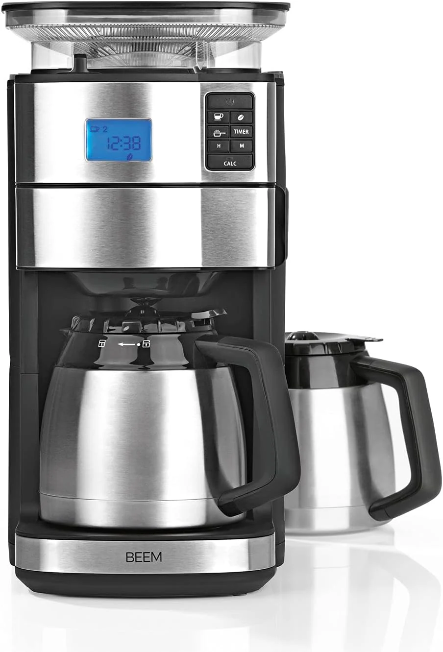 BEEM FRESH-AROMA-PERFECT II Filterkaffeemaschine mit Mahlwerk - Thermo | Edelstahl | Thermokanne | 24h-Timer | 1000 W | 180 g Bohnenbeh?lter