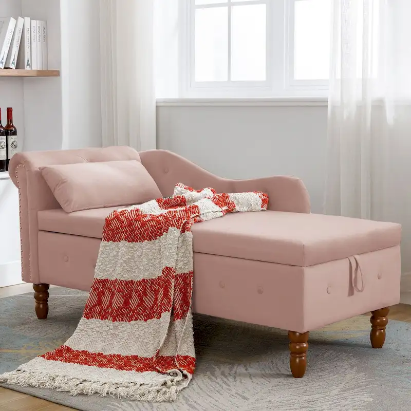 Modern Upholstered Chaise Lounge Chair with Storage & Pillow - Ideal for Bedroom Relaxation and Sleeping