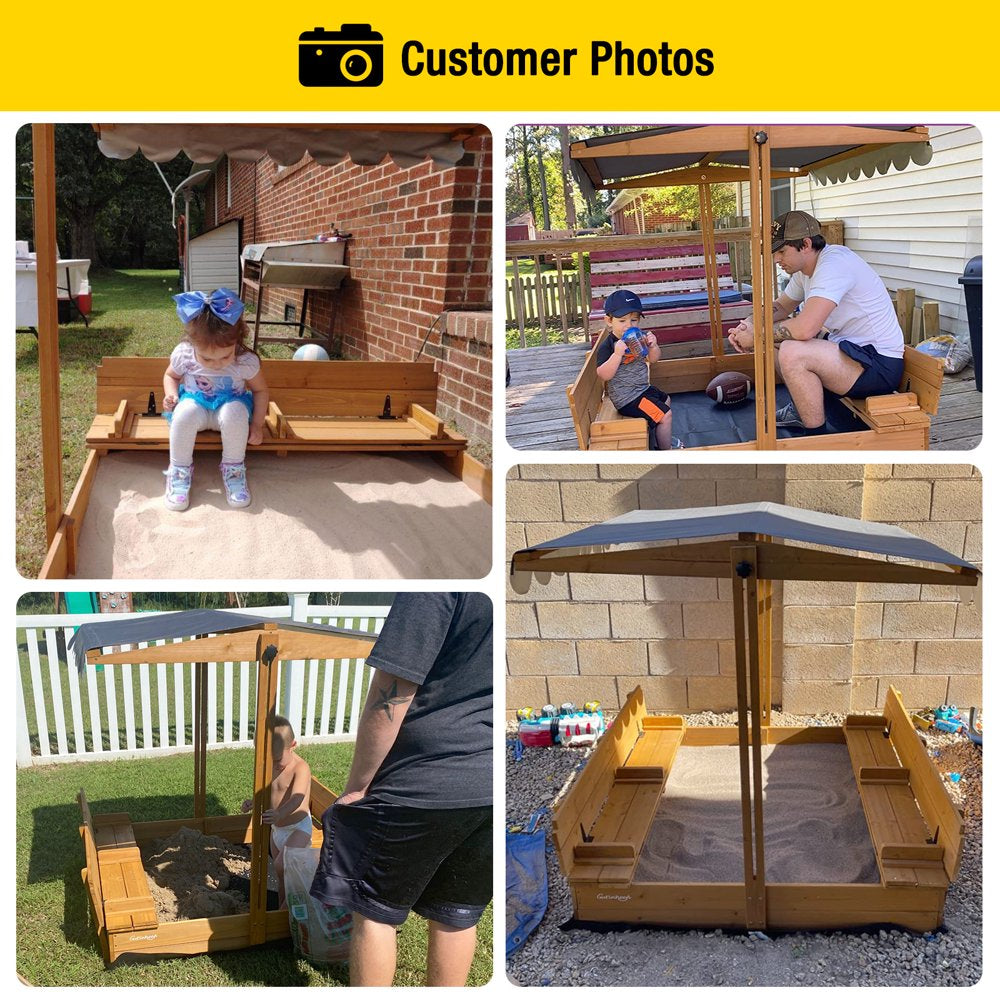 Morgete Outdoor Sandbox with Lid & Bench, Retractable Canopy, Foldable Design, 47′′ Large Play Area for Kids