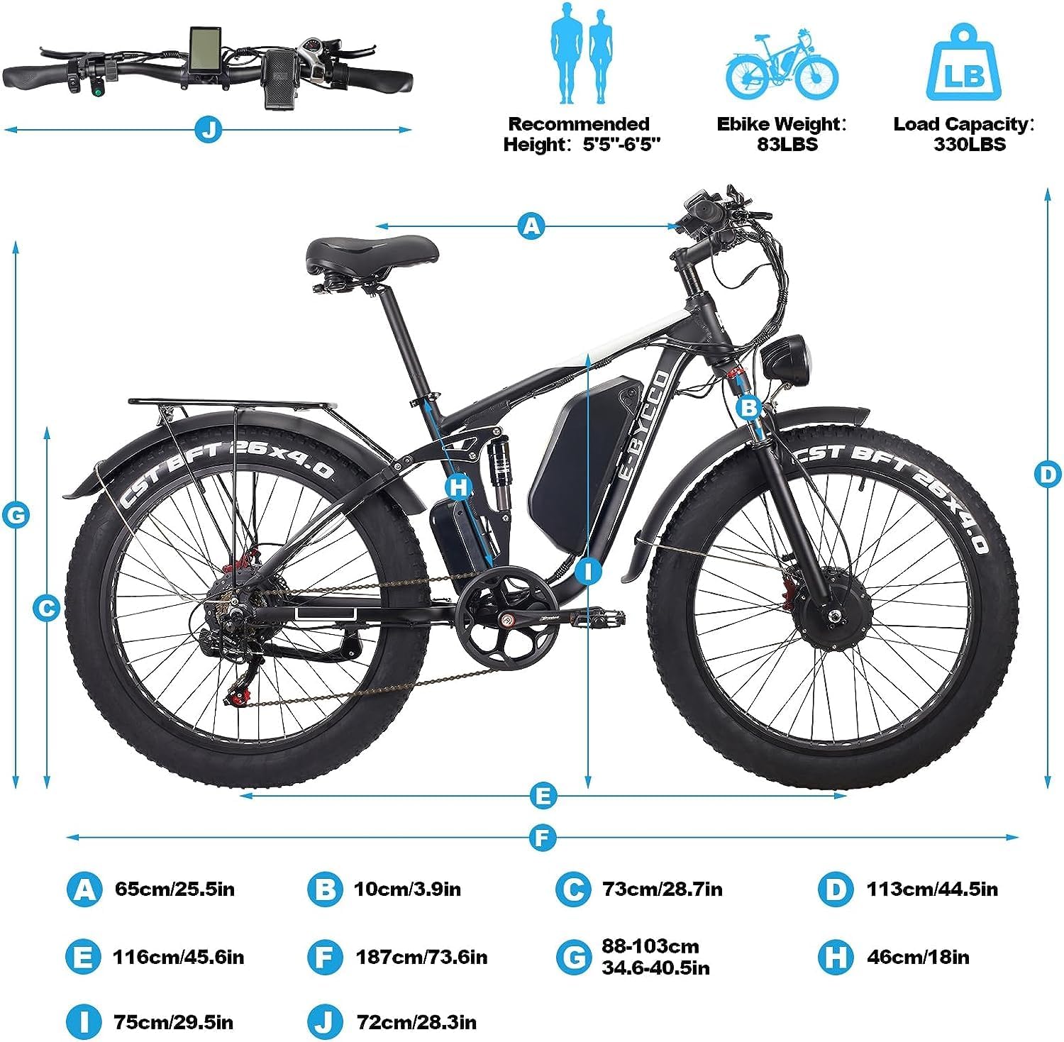 E·Bycco Dual Motors 2000W Peak 3000W Electric Bike for Adults, 37MPH 52V 23Ah Battery Bicycle, Full Suspension 26*4.0 Fat Tire Hydraulic Disc Brake E-Bike, Off-Road Mountain Hunting E-Bikes for Men