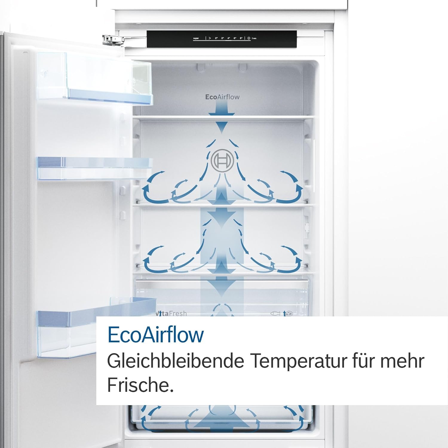 Bosch KUR21VFE0, Serie 4, Smarter Unterbau-Kühlschrank, 82 x 60 cm Nische, 134 L, Made in Germany, schnellere Kühlung auf Knopfdruck, sehr leise, Flachscharnier