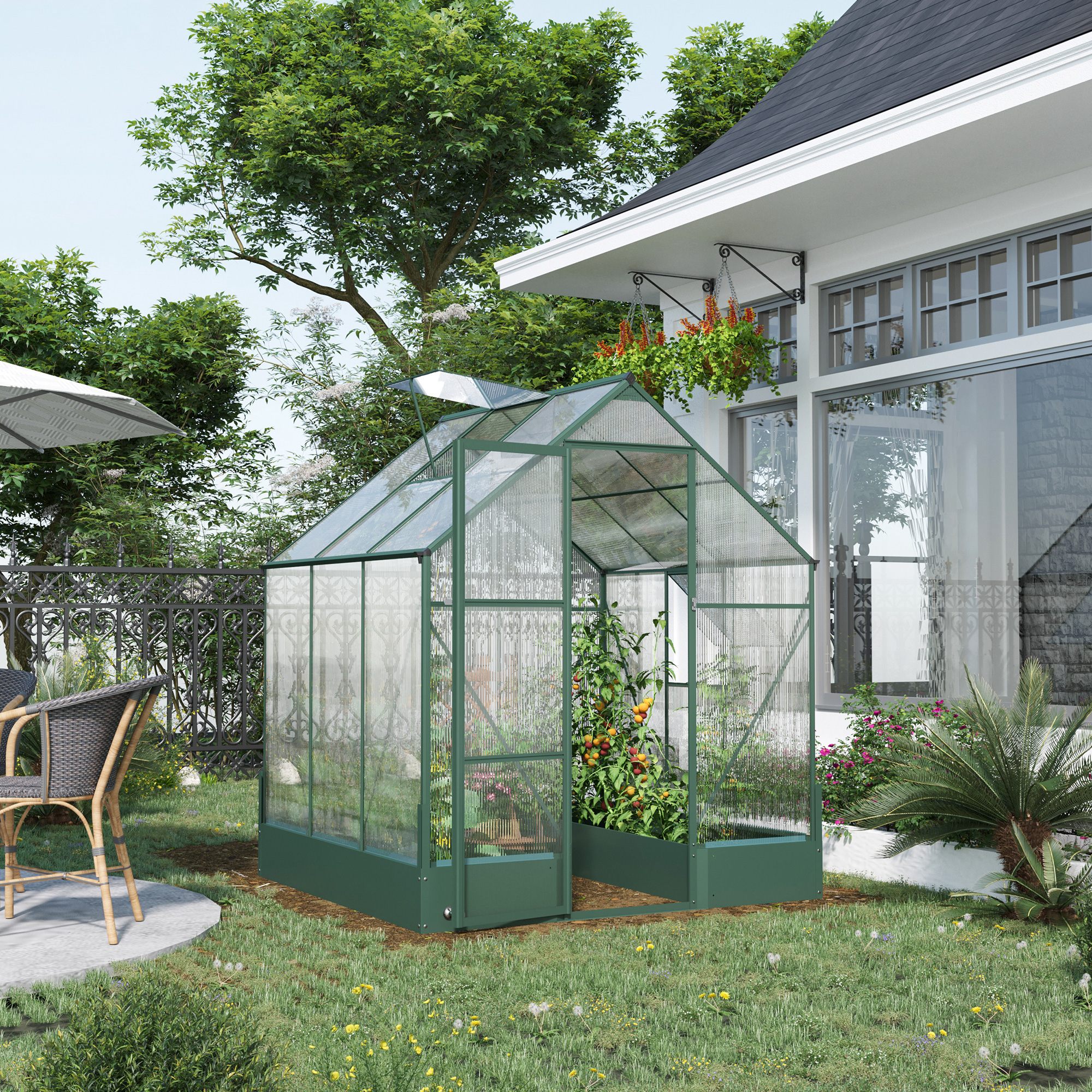 Outsunny Kas voor in de tuin kweekkas tomatenhuis koude kas 190 x 190 x 220 cm