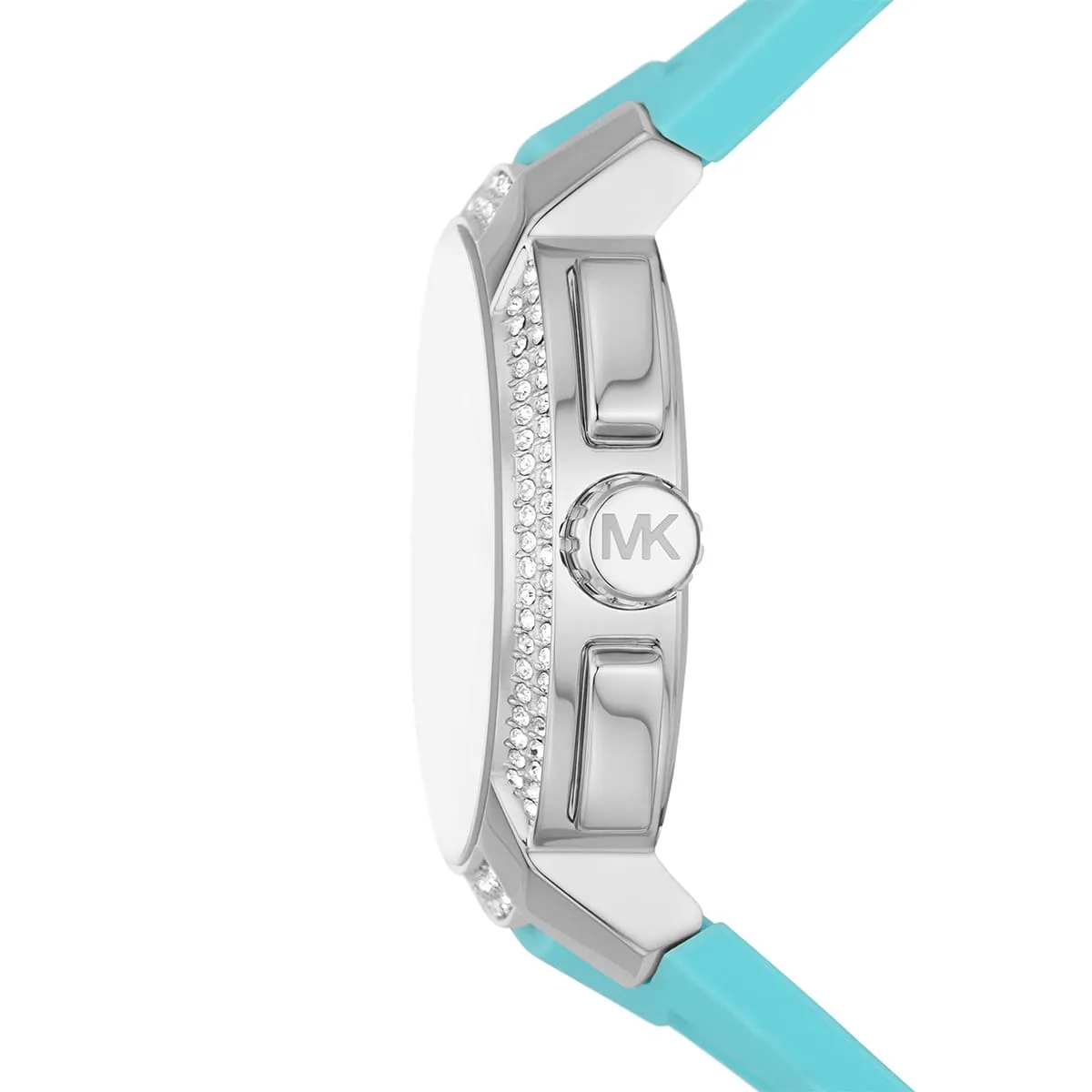 Michael Kors Oversized Sidney Pavé Silver-Tone and Turquoise Silicone Women's Watch - MK7246