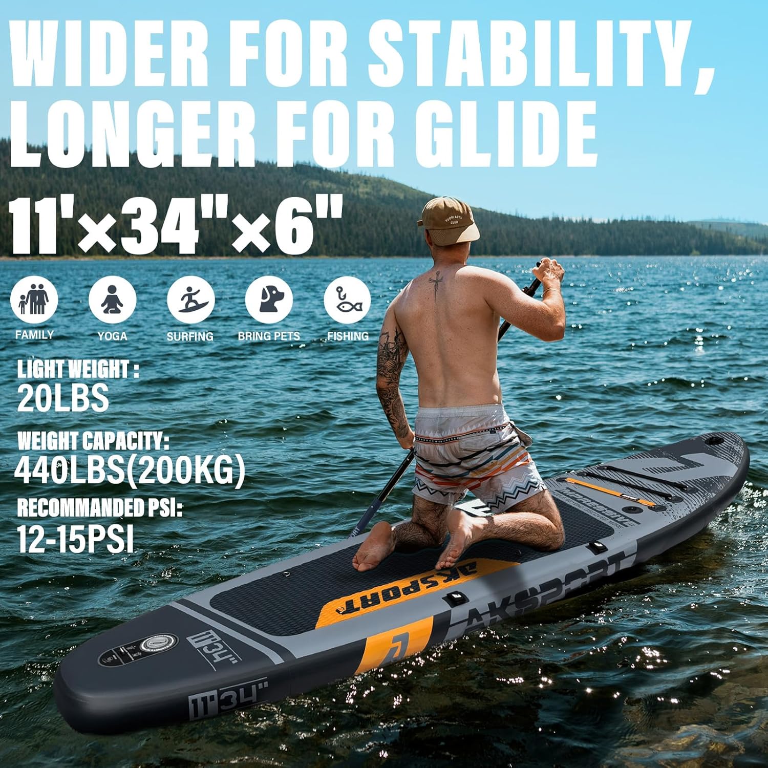 AKSPORT Tabla de paddle surf hinchable, tabla de surf hinchable con todos los accesorios, diseño ancho y estable, tabla antideslizante, tabla de remo para jóvenes y adultos