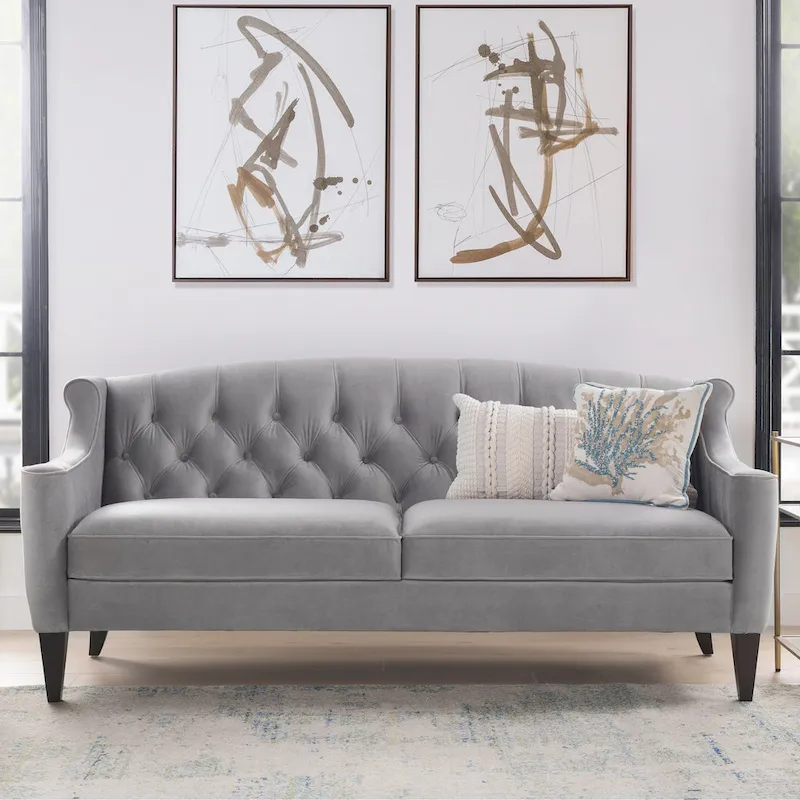 Tufted Upholstered Sofa with Cushioned Seat and Solid Wood Frame