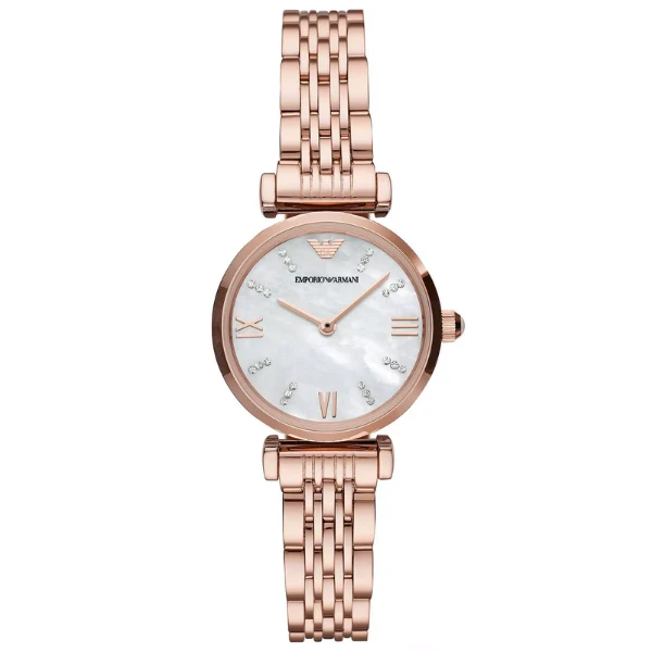 Emporio Armani Gianni T-Bar MOP Dial Rose Gold Women's Watch - AR11316