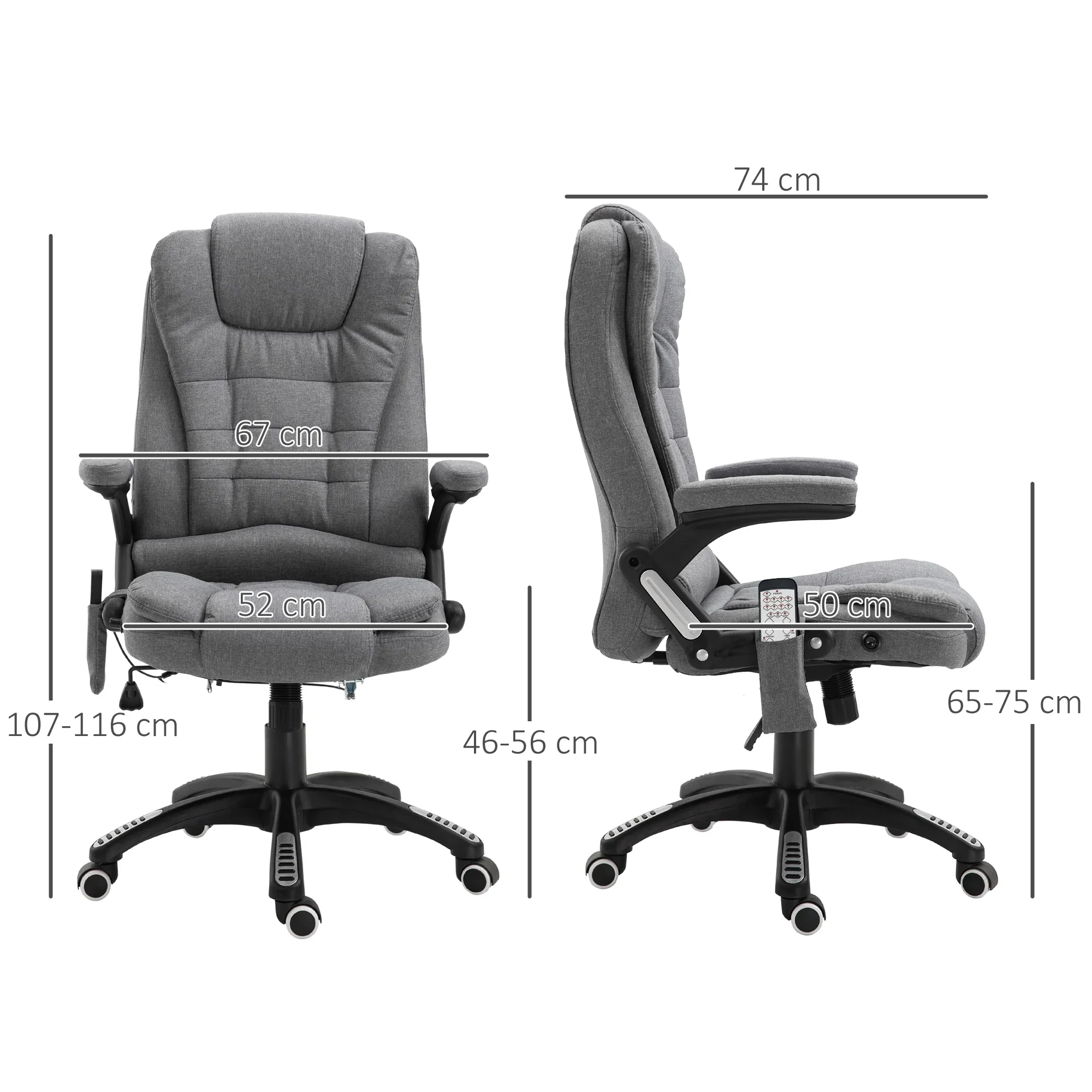 Silla de Oficina Ergonómica con Masaje de 6 Puntos y Calefacción en la Espalda, Tela Tipo Lino, Gris