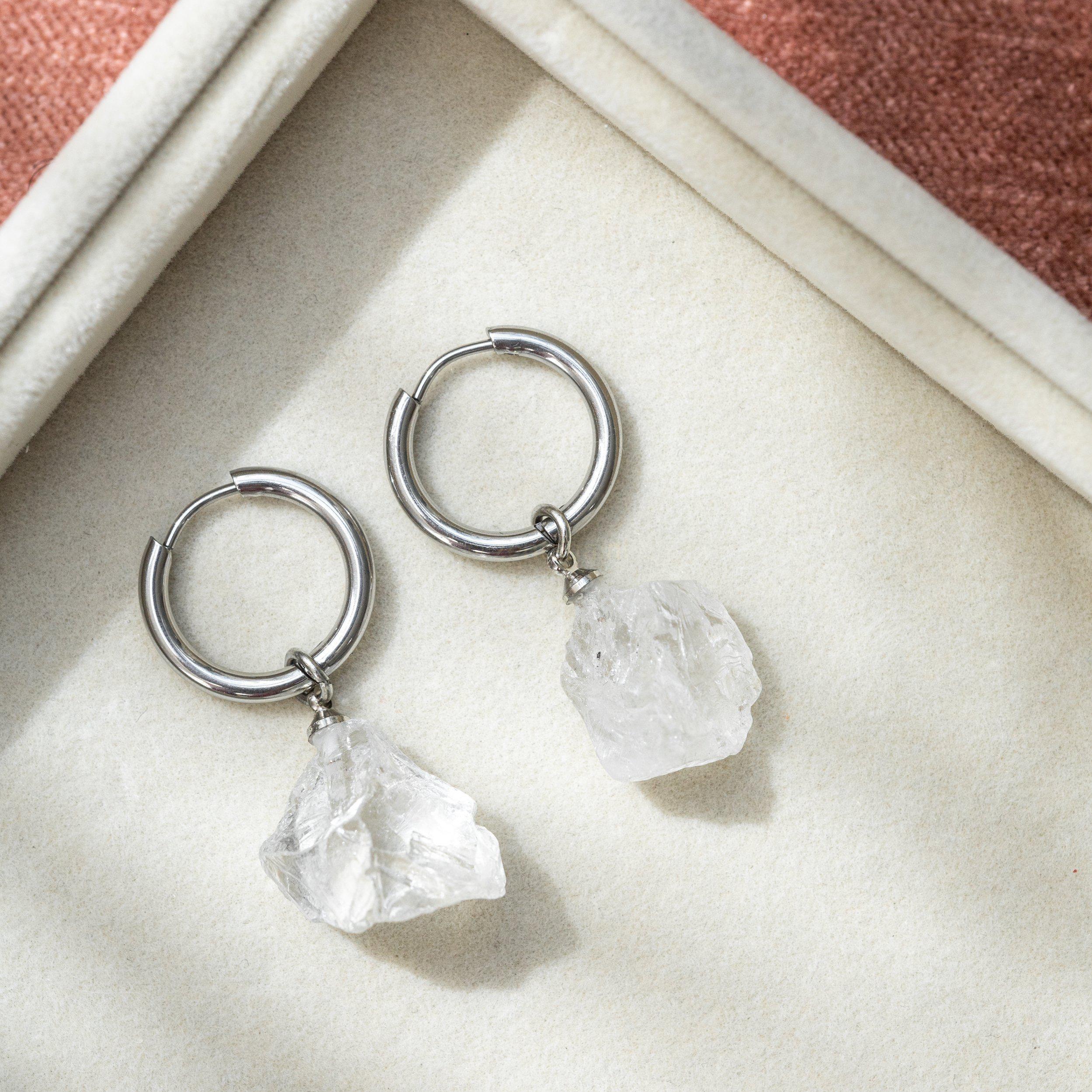 Bergkristal Oorbellen - Edelsteen Oorhangers - Ruw - Mentale Rust