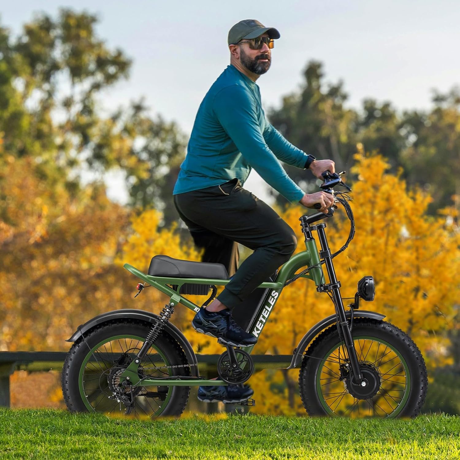 KETELES Electric Bike for Adults, Moped Style Dual Motor Ebike Full Suspension e-bike 20X4.0 Fat Tire Electric Dirt Bike 2000W AWD Electric bicycle 48V 23AH Removable Battery Hydraulic Disc Brake