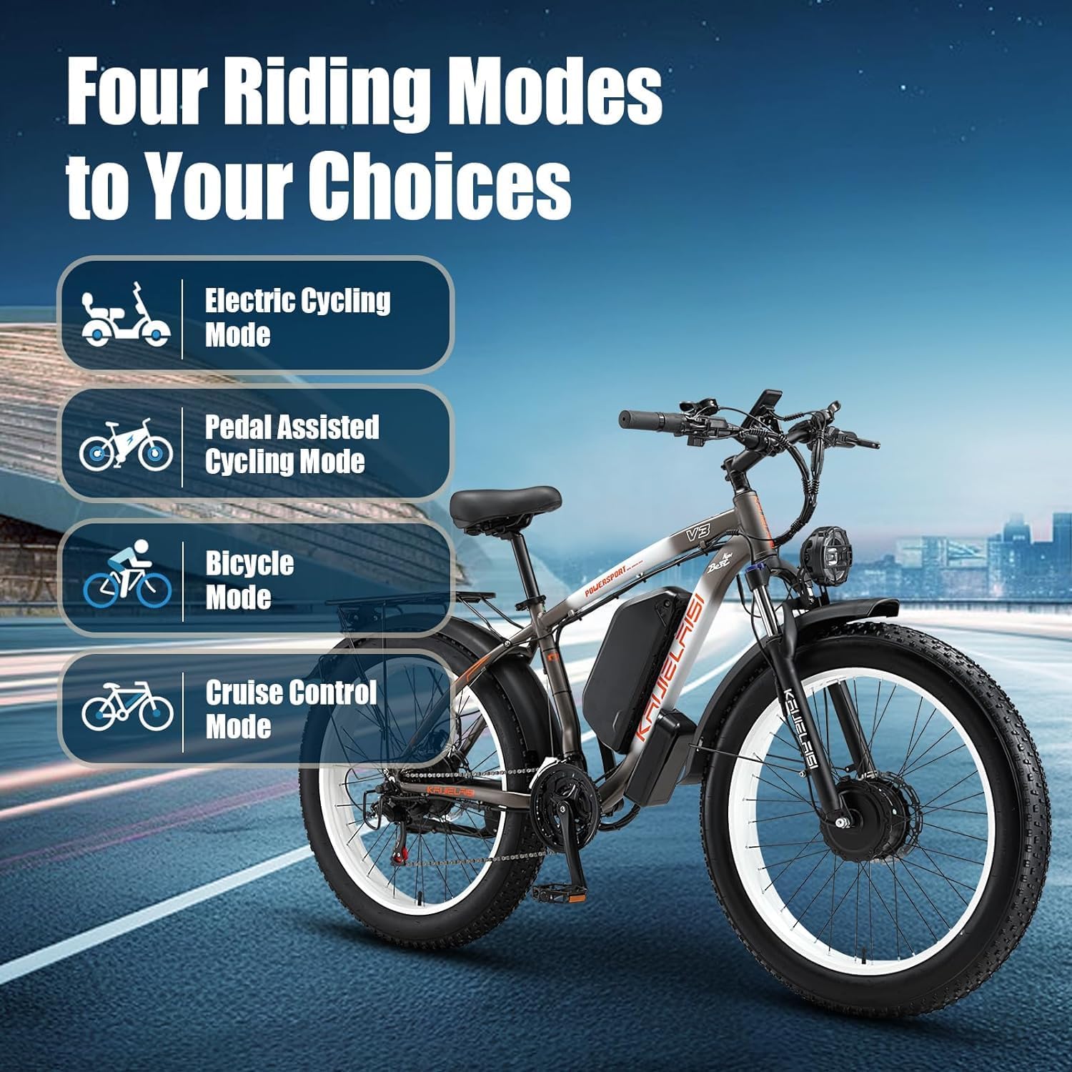 Electric Bike for Adult, 26 x 4.0 Fat Tire Ebike, 1000W/2000W Peak Electric Bicycle, 48V 13/17.5/23AH Waterproof Battery, Front Suspension Ebike, 27MPH-46MPH, Adjustable Seat, UL and GCC Certified