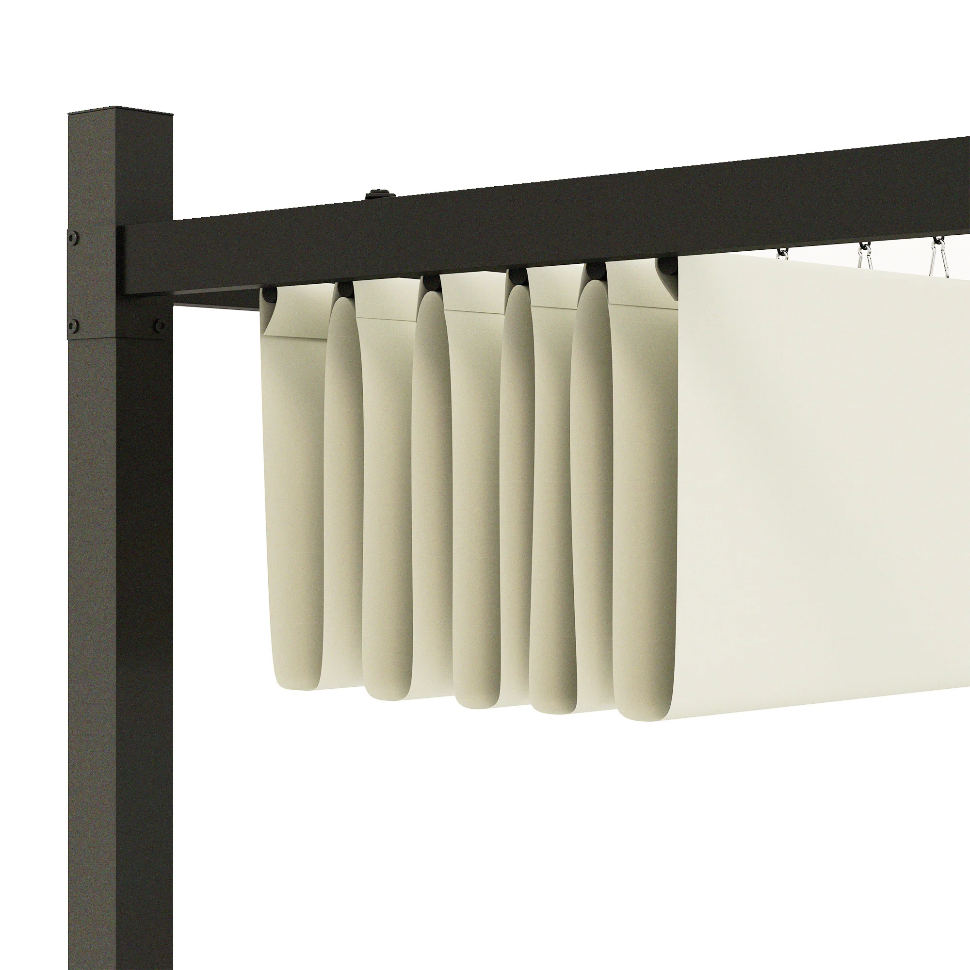 Outsunny Tuin Pergola, 3 x 3 m, Uitschuifbaar Dak en Magneetpad, Buiten Luifel, Tuinpaviljoen, UPF30+, Metaal, Crèmewit
