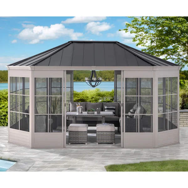 Sunjoy 12' x 16' Cape Blue Hardtop Screen House