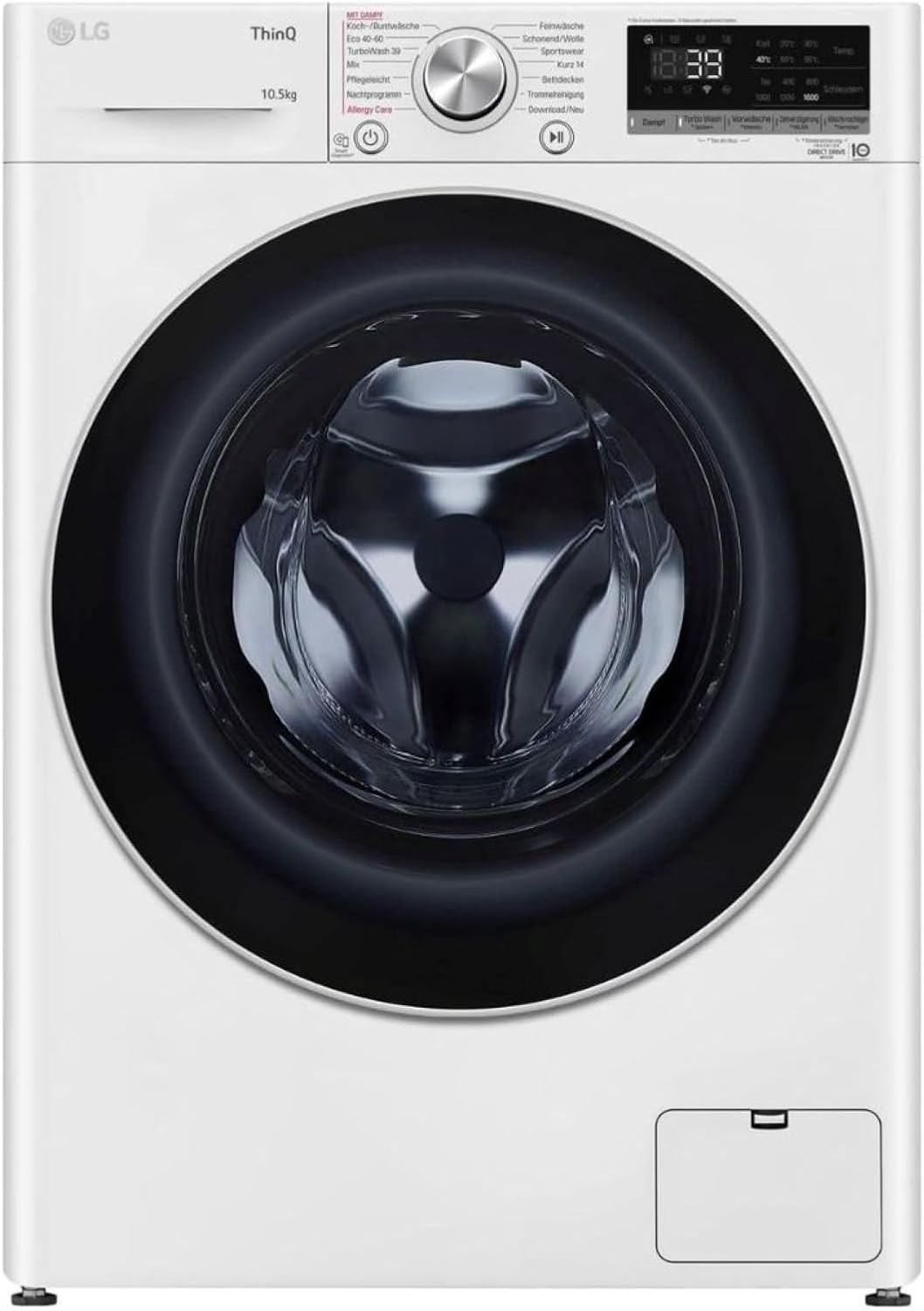 LG F4WV7080, Klasse A, Frontlader-Waschmaschine 8 kg, 1400 U/Min, AI Direct Drive, Wi-Fi, Tiefenreinigung mit Dampf, Groe Kapazitt, TRIPLE A, Auentür aus Sicherheitsglas, 62 x 60 x 85 cm Wei