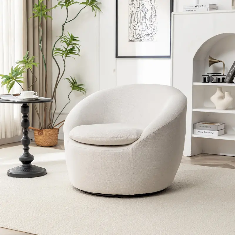 Swivel Barrel Chair - 360° Rotation - Boucle Fabric