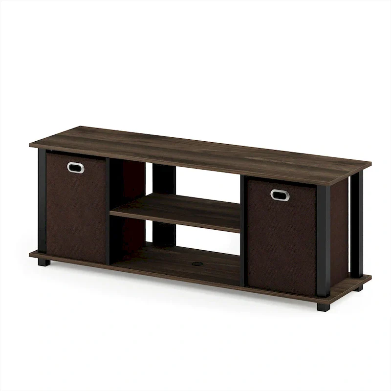 Porch & Den Tompkins Black MDF Entertainment Center Featuring Storage Bins