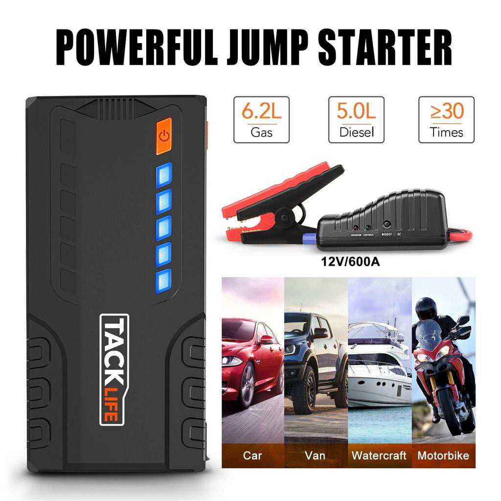 Tacklife T6 800A 18000mAh Car Jump Starter for 7.0L Gas & 5.5L Diesel Engines with Quick Charge, LCD Display, Safety Features, Orange