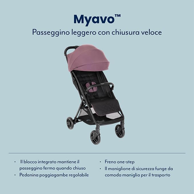 GRACO   Myavo Passeggino leggero con chiusura veloce e parapioggia   0 22 kg, dalla nascita fino a circa 4 anni, Mulberry : Amazon.it: Prima infanzia