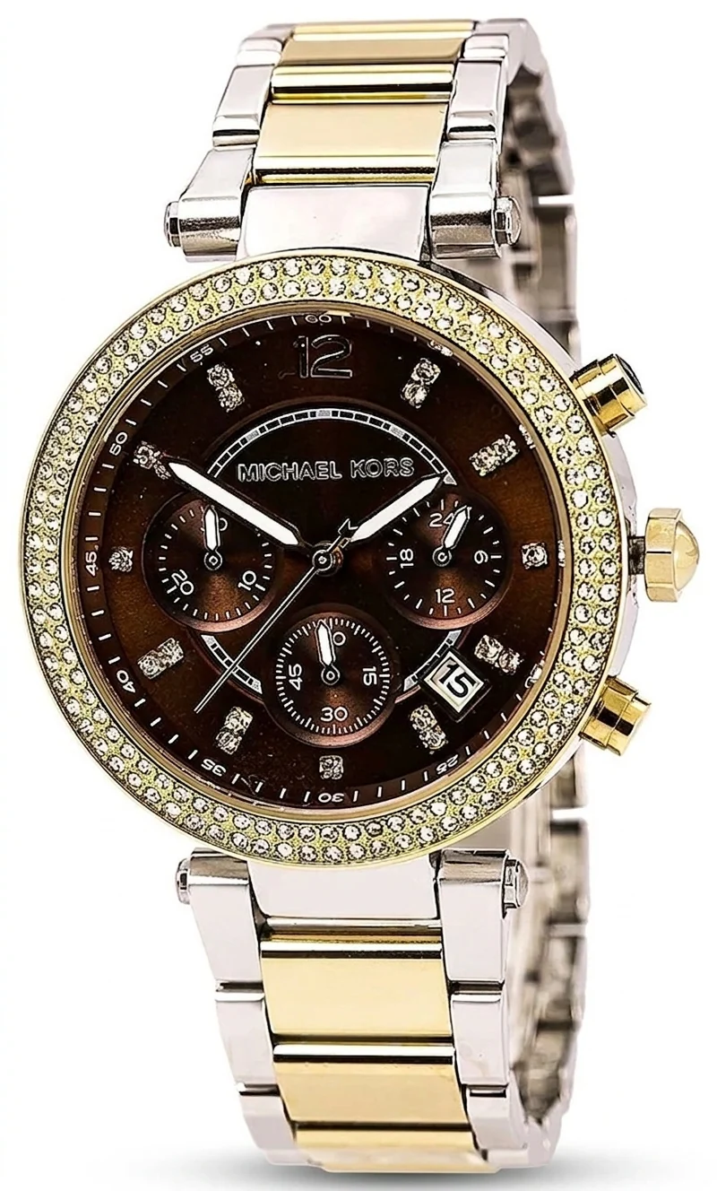 Michael Kors Parker Chronograph Brown Dial Two Tone Steel Strap Women's Watch MK6118