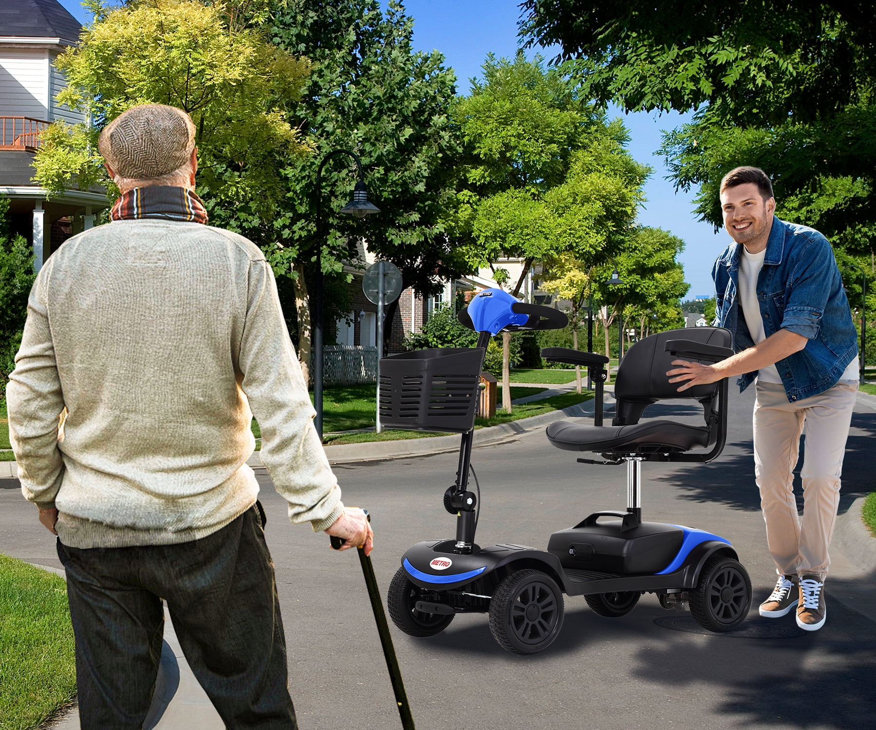 Scooter elettrico per anziani, sedia a rotelle elettrica pieghevole con cestino, pieghevole e compatto per viaggiare con la famiglia (blu) - MadeInUSA