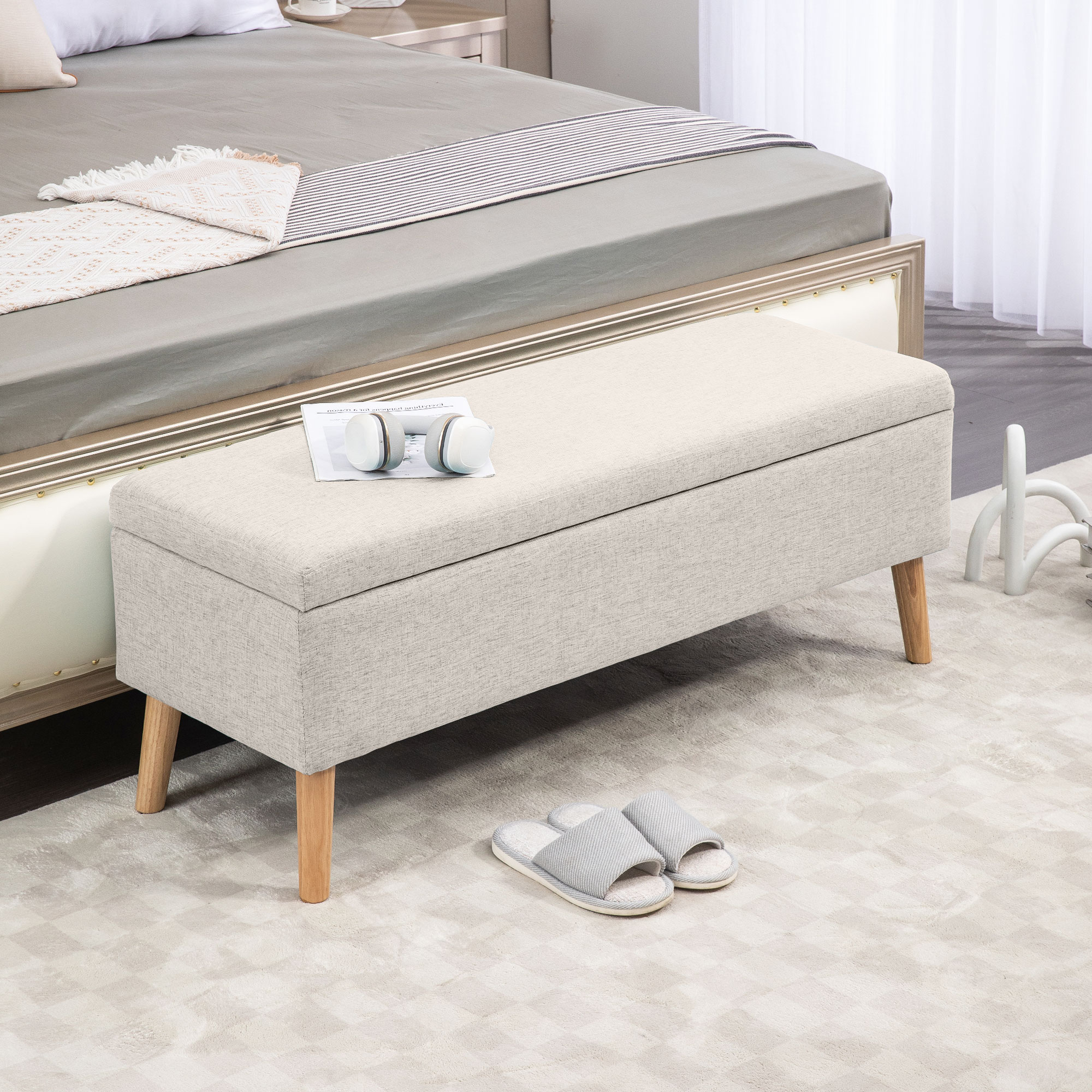 Opbergbank met Stauraum, tot 120 kg, Linnenlook, 110x39x45cm, Beige