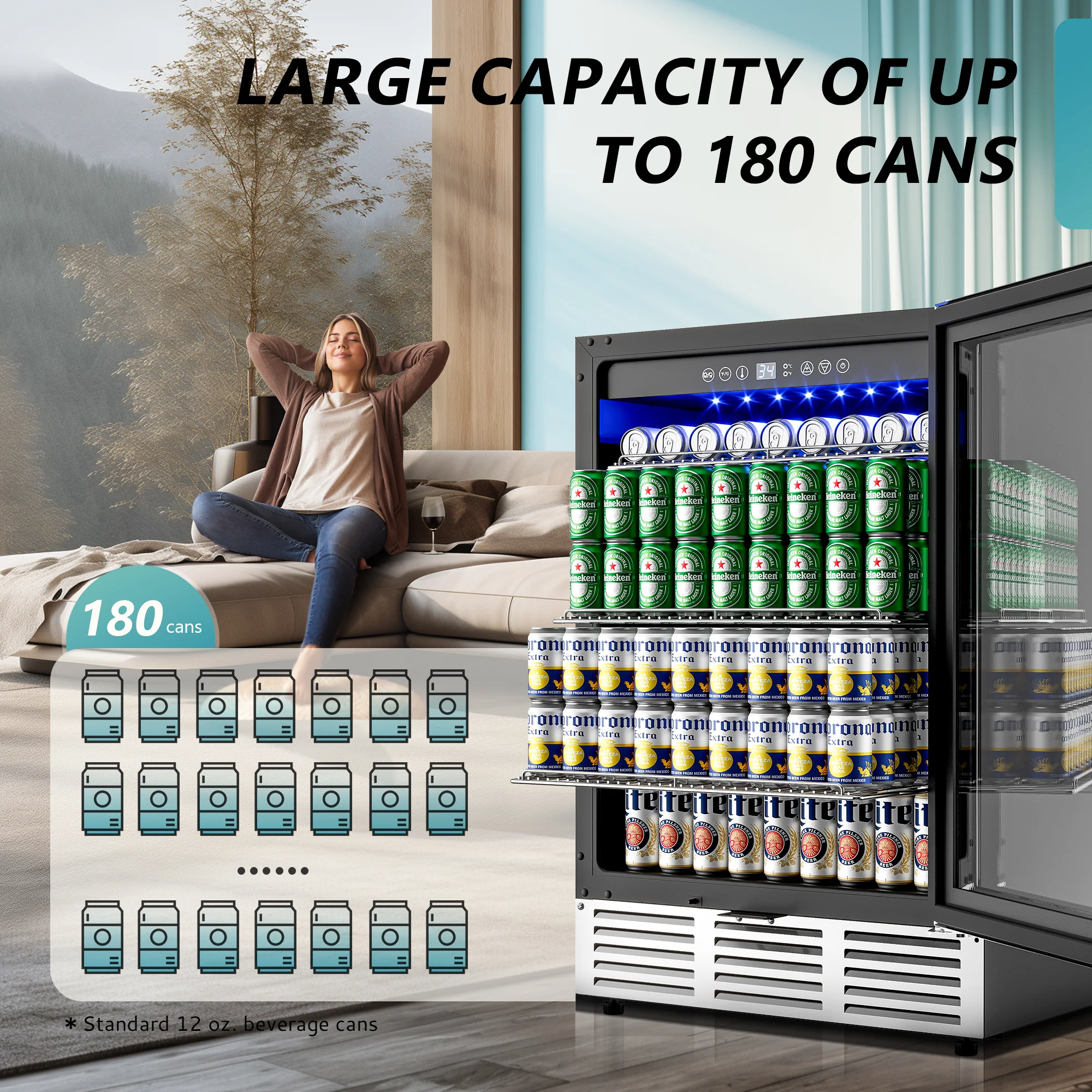 EUHOMY Beverage Refrigerator Under Counter Beer Fridge Large Capacity Wine Cooler