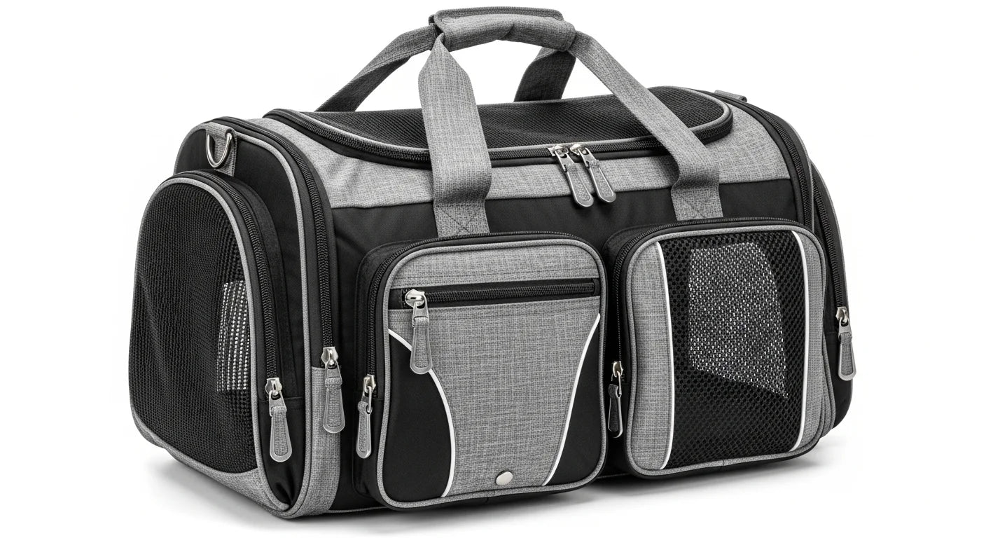 Soft-Sided Expandable Pet Carrier, Airline Approved Travel Bag, Medium Grey