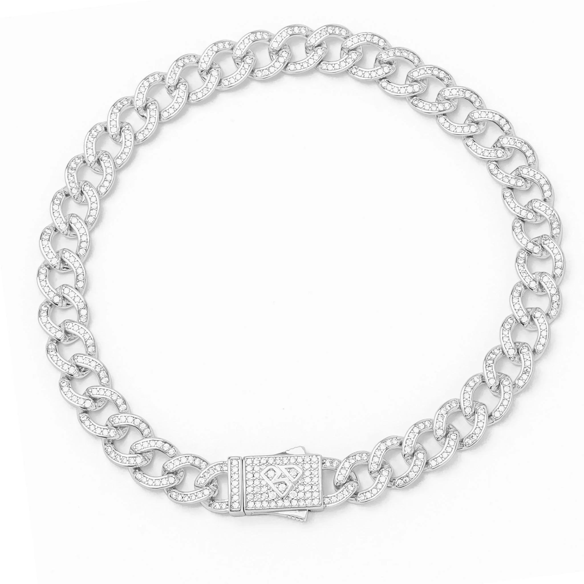 Big Daddy 8MM Iced Curb Cuban Silver Bracelet