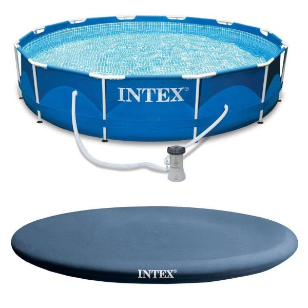 28026E + 28211EH 12 ft. x 30 in. Metal Frame Round Swimming Pool with Filter Pump and 13 ft. Pool Cover