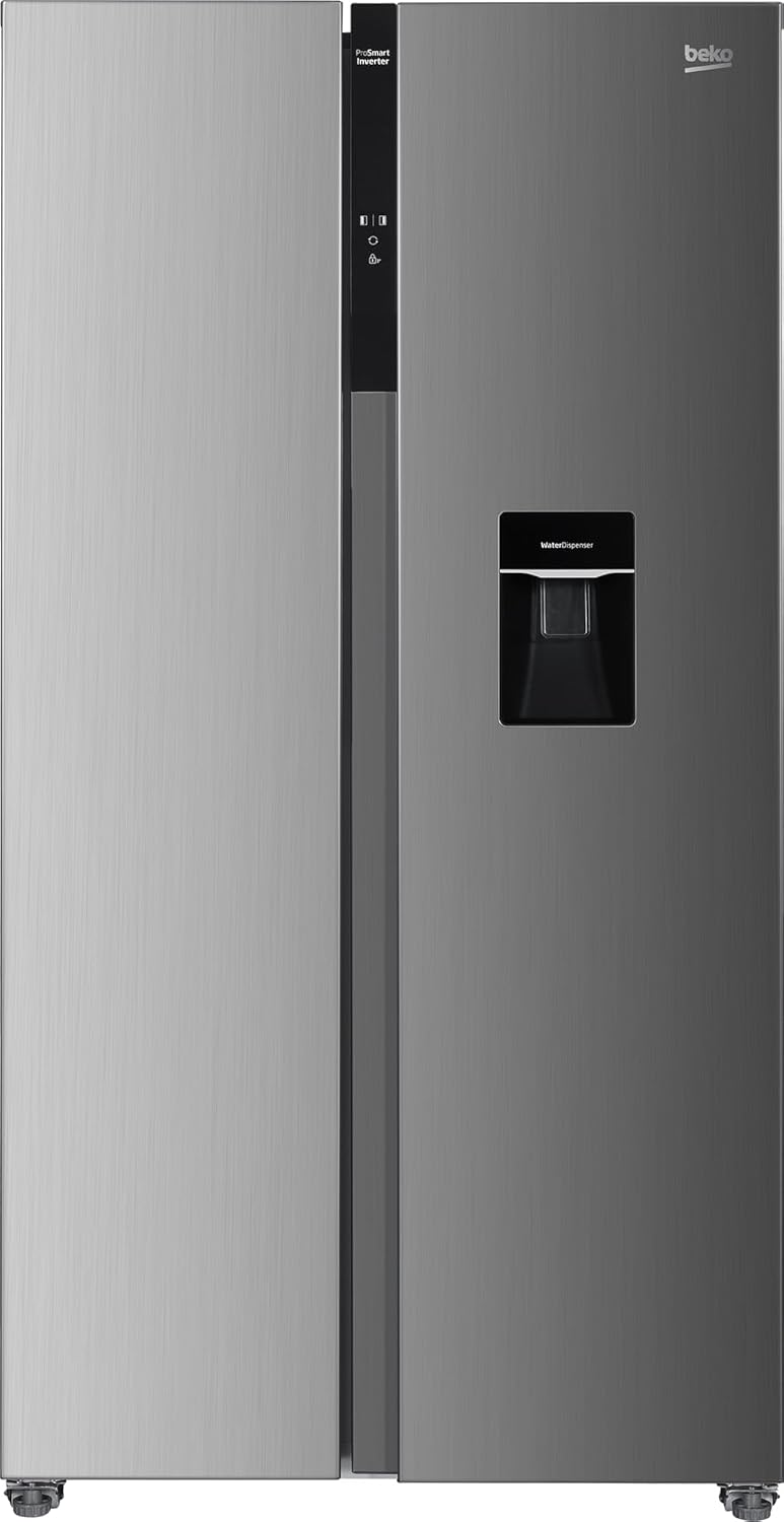 Beko GNO5322WDXPN Side-by-Side, Kühlschrank, Gefrierschrank, 532 l Gesamtvolumen, 347 Liter Kühlbereich, 185 Liter Gefrierbereich, Multifunktionsdisplay, NoFrost, Wasserspender, Edelstahl