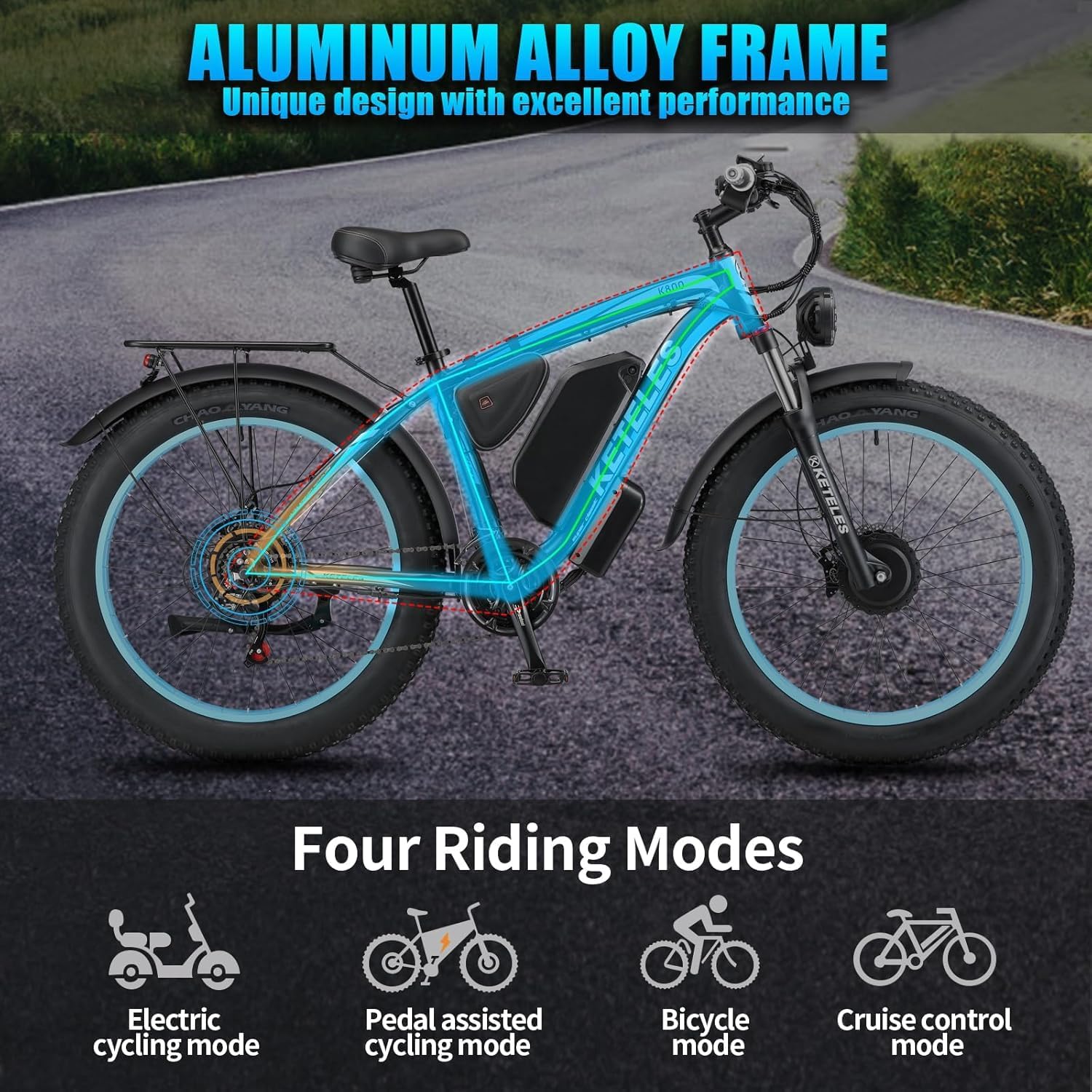 Electric Bike for Adult, 26 x 4.0 Fat Tire Ebike, 1000W/2000W Peak Electric Bicycle, 48V 13/17.5/23AH Waterproof Battery, Front Suspension Ebike, 27MPH-46MPH, Adjustable Seat, UL and GCC Certified