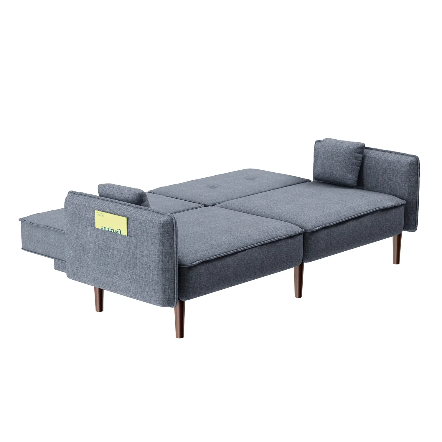 Sofá Futón Moderno Gris de Tela con Patas de Madera Sólida, Cama Convertible con Almohadas de Acento