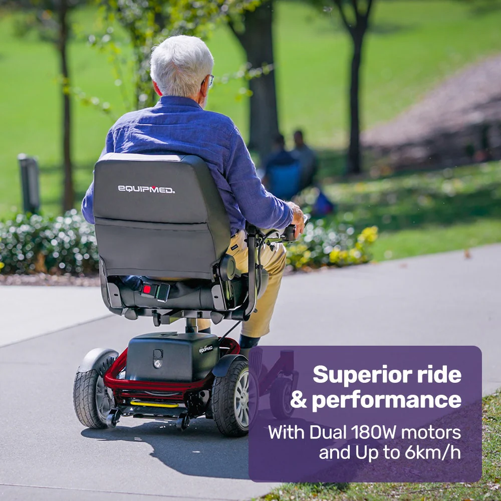 EQUIPMED Heavy Duty Electric Wheelchair, Up to 20km Range, Ultra-Comfortable, Great Turning Circle, Safe Stable Non-Slip Anti-Roll Back Power Chair, Red