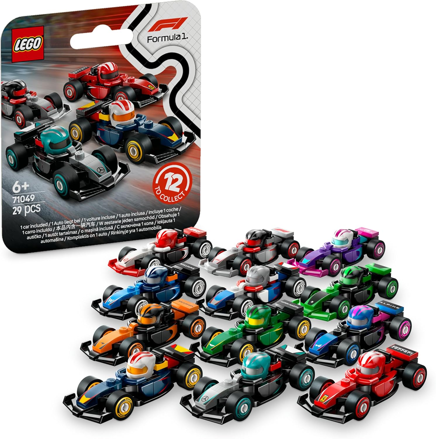 LEGO F1 Racingbilar att samla på sig Byggset med fordon för barn, Byggset med coola bilmodeller, Rolig present till pojkar och flickor från 6 år som gillar kreativ lek 71049