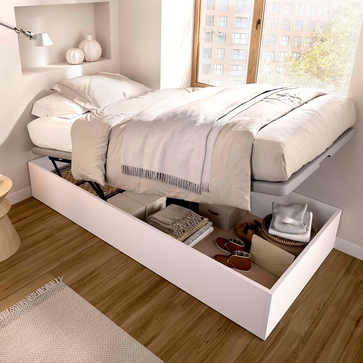DEKIT - Pack Ahorro Juvenil Canapé abatible Nest con Colchón viscoelástico Nova 90 x 190 cm, Altura 20 cm