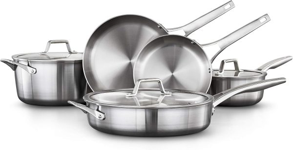 13-Piece Pots and Pans Set, Stainless Steel Kitchen Cookware with Stay-Cool Handles and Steamer Insert, Dishwasher Safe, Silver