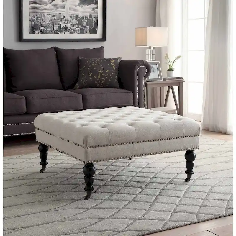 Abigal Natural Square Tufted Footstool