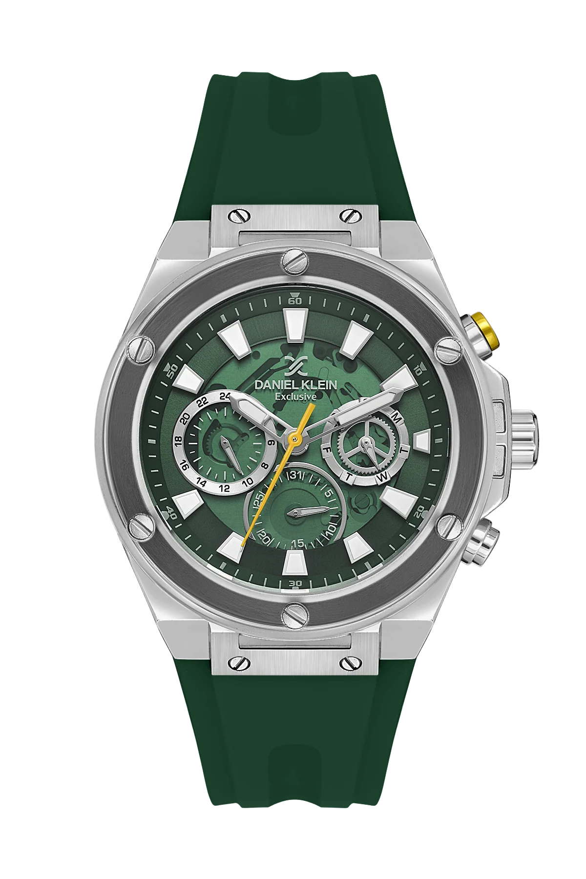 Daniel Klein Exclusive Green Skeleton Dial and Silicone Strap Silver Watch - DK.1.13889-2