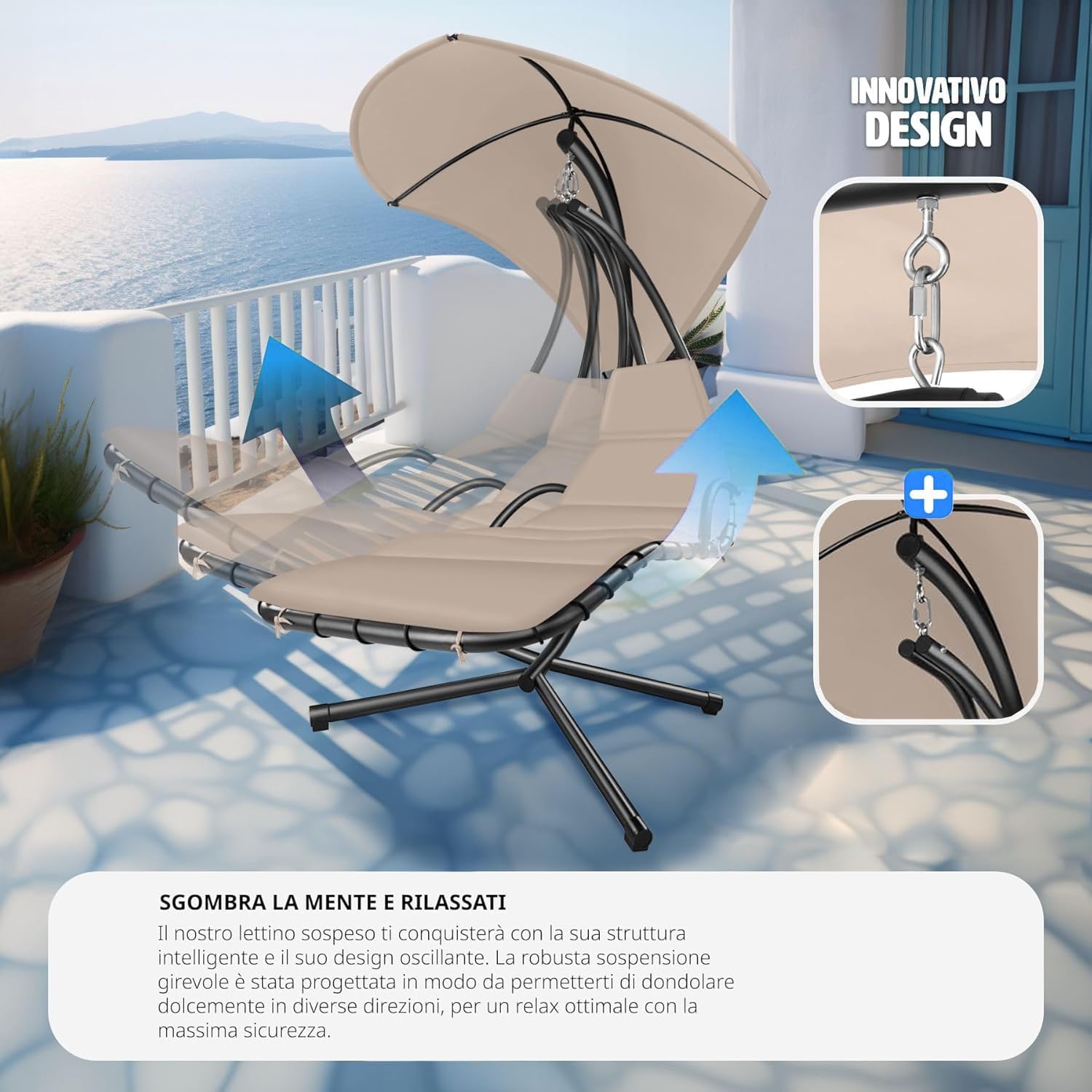 Gardenia Kelly Hammock Chair Hanging Rocking Chair with Sun Shade Beige