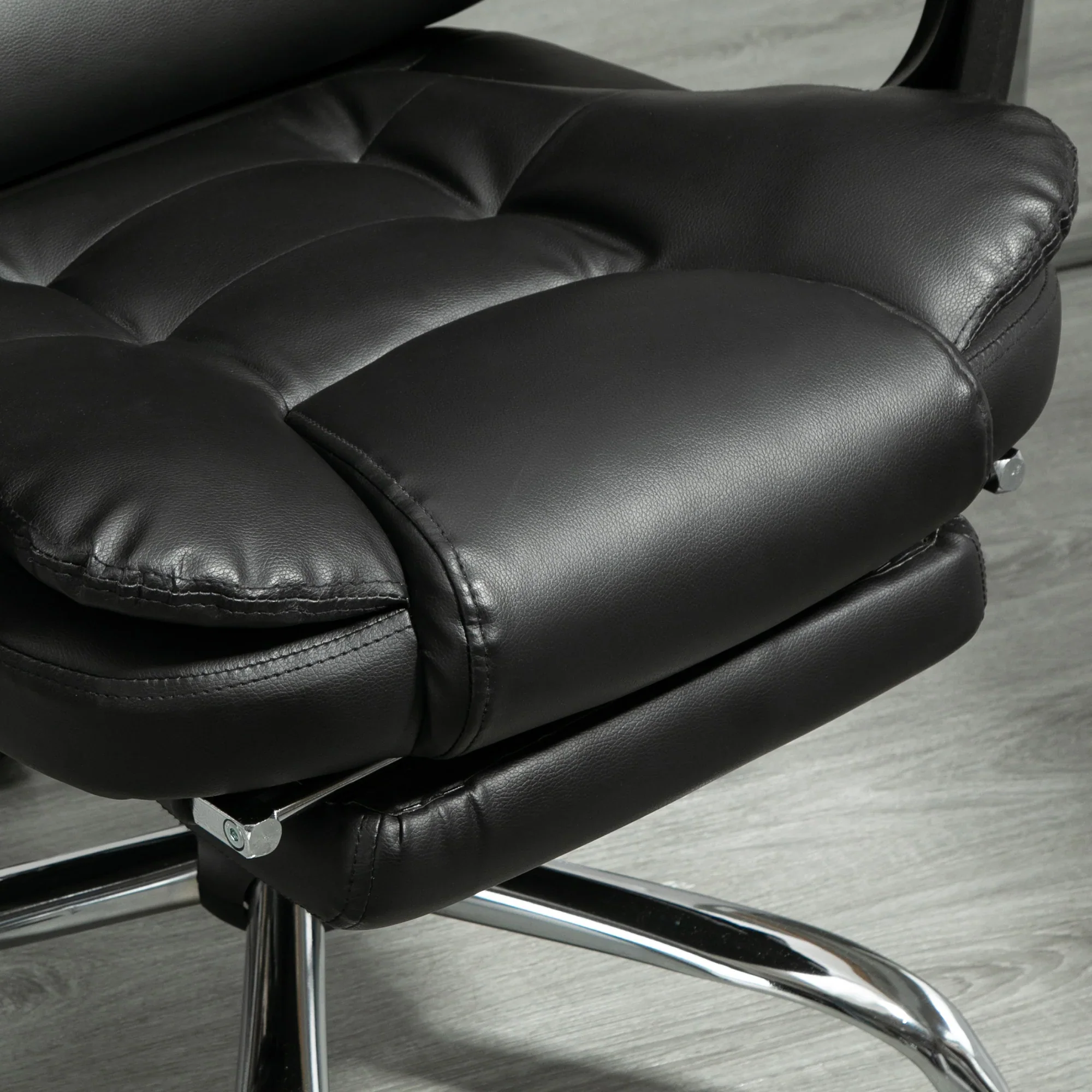 Silla de Oficina Ejecutiva, Sillón de Cuero PU con Respaldo Reclinable y Reposapiés, Negro