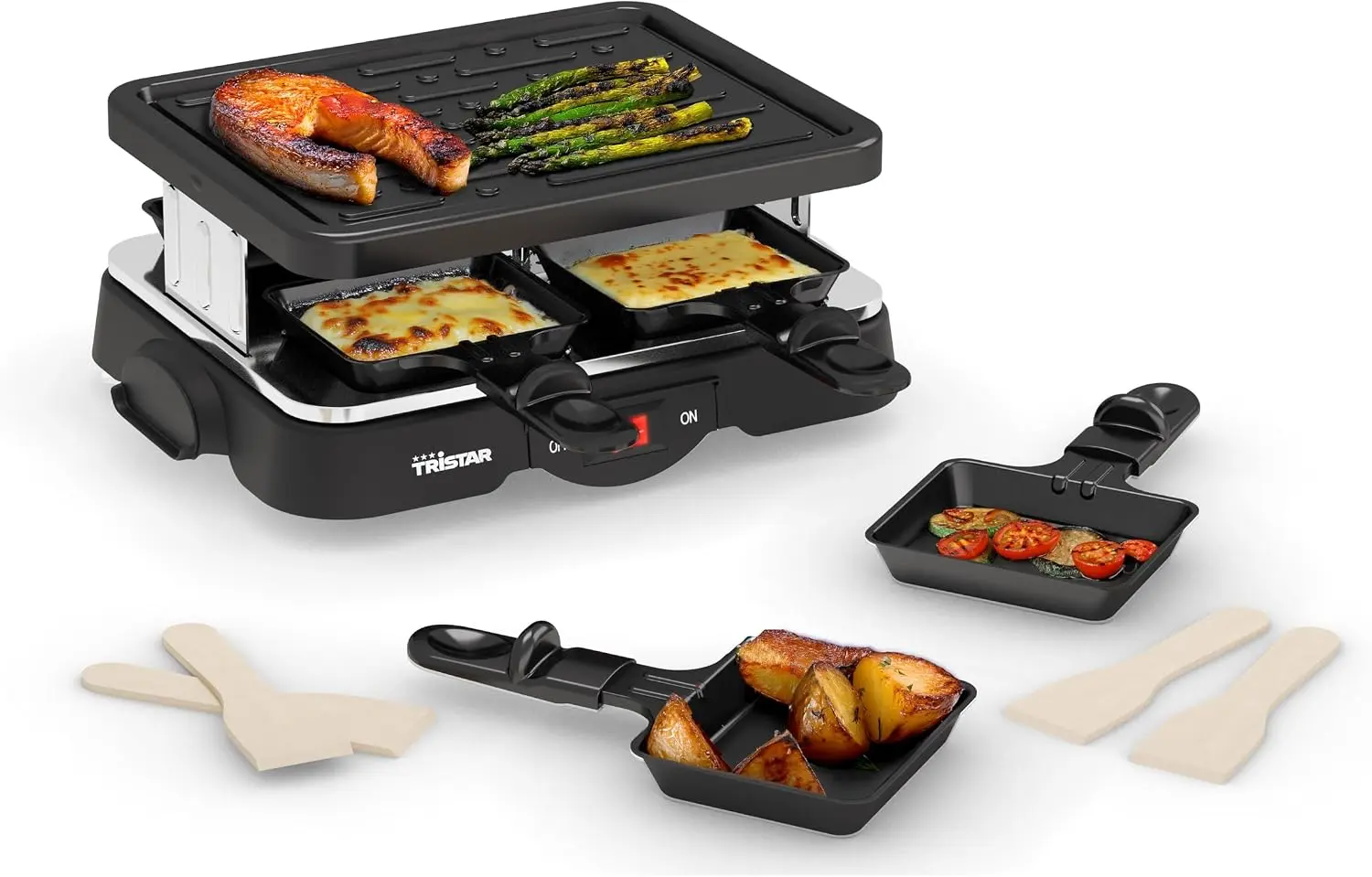 Parrilla eléctrica Tristar RA-2949, Parrilla adecuada para cuatro personas, con grill, negro