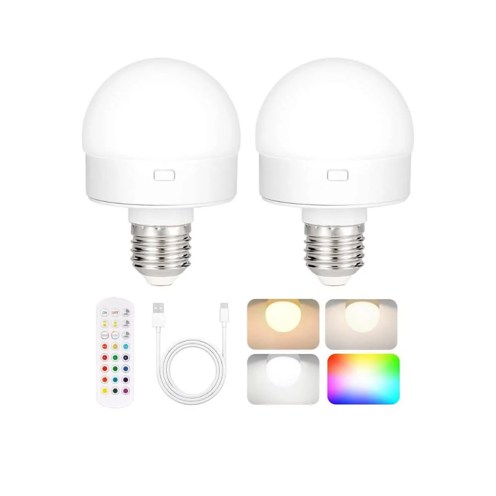 Rechargeable LED Bulbs �C RGB Color Changing, Dimmable, with Remote & Timer