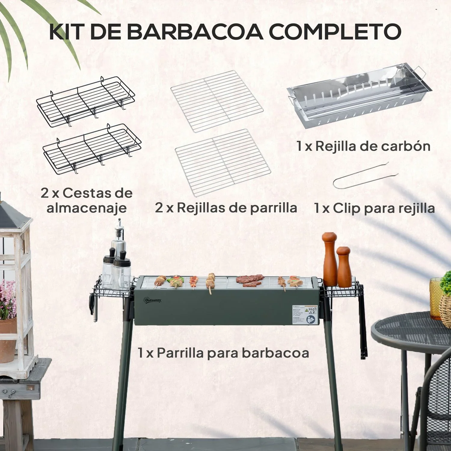 Barbacoa Carbón De Acero Inoxidable Metal 94x39x70 Cm-outsunny.verde
