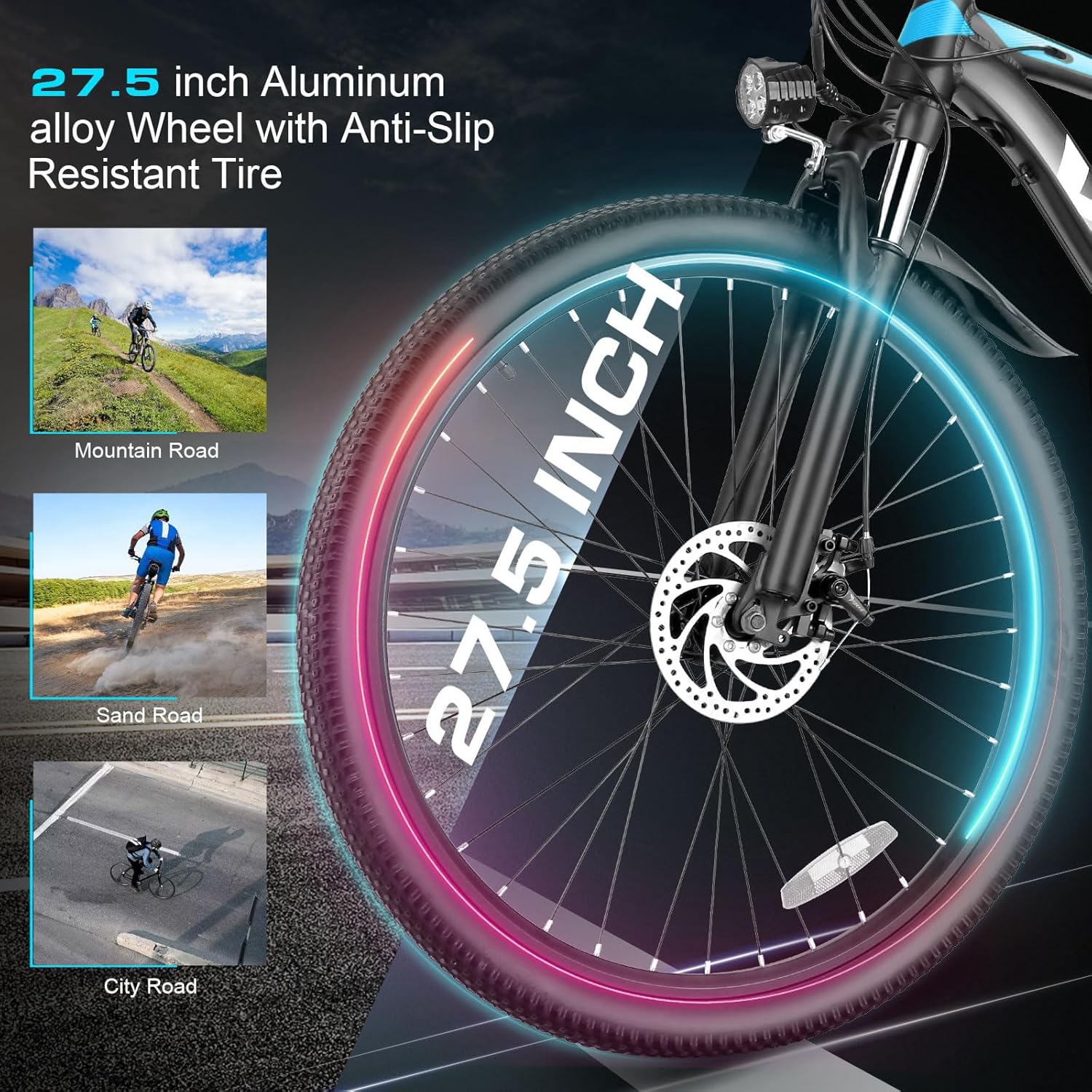 Vivi Electric Bike, 27.5 Electric Bike for Adults, Peak 750W Ebike 22MPH Electric Mountain Bike with 48V 499.2WH Battery, Up to 50 Miles, 21 Speed Adult Electric Bicycles, UL 2849 Certified