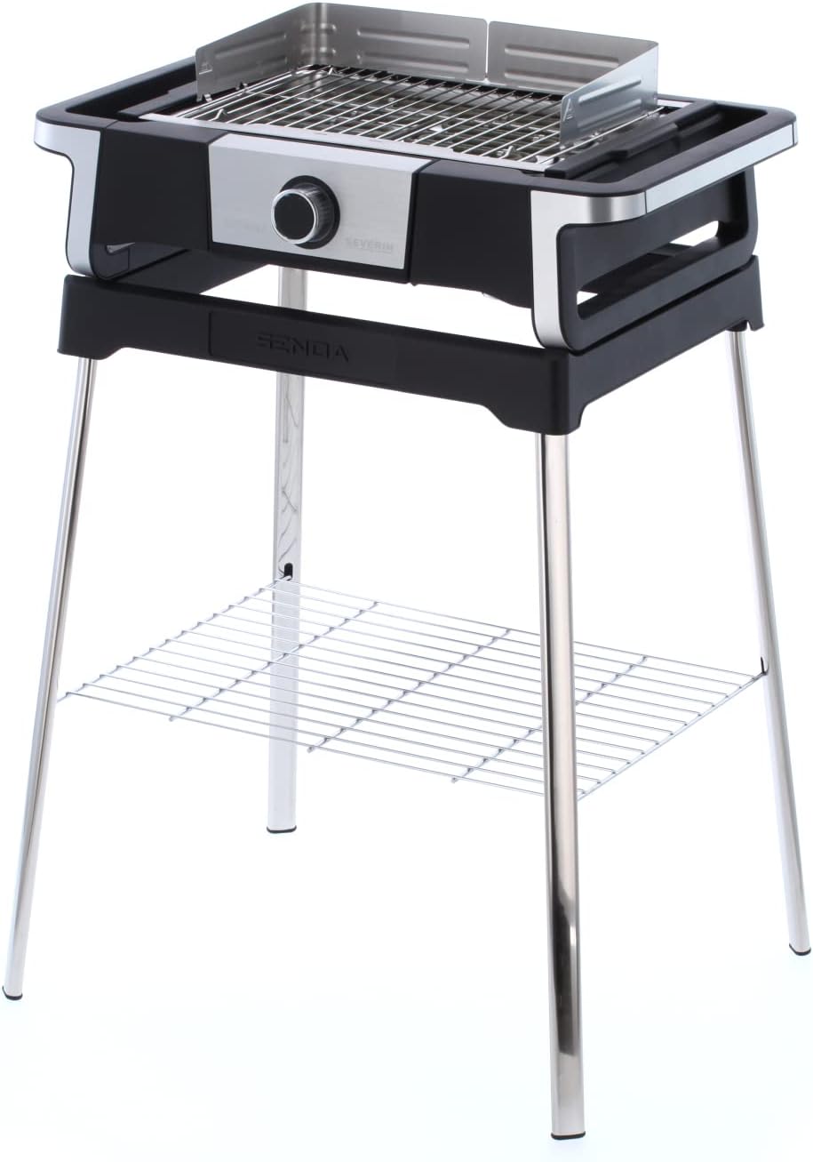 SEVERIN SENOA DigitalBOOST S Elektrogrill mit Untergestell, Standgrill mit schnellem Grillstart bis 500 °C, Balkon Grill mit SafeTouch-Oberfläche, Edelstahl/Schwarz, PG 8118