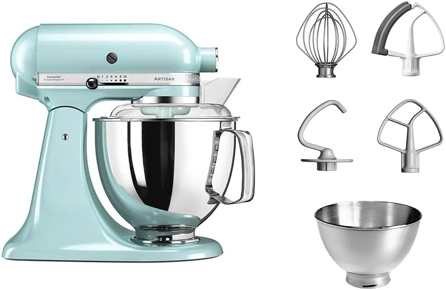 KitchenAid Keukenrobot I Artisan I Kantelbare kop I Kneedmachine met 5 accessoires | 2 RVS kommen | 4.8 L | Pistache