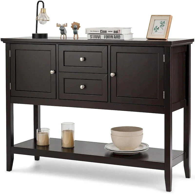 Modern Wooden Sideboard Buffet Cabinet with Drawers & Open Shelf