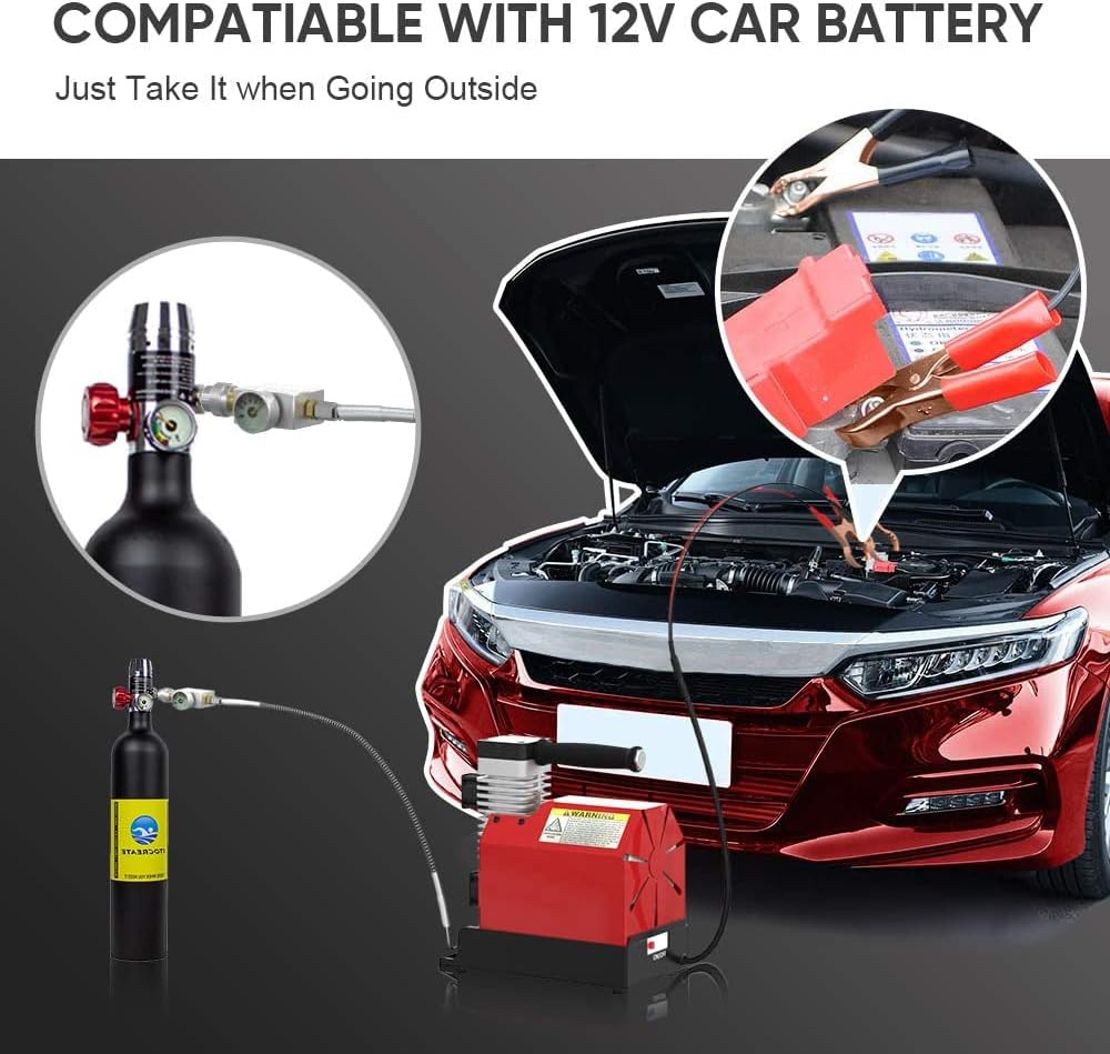 CS2 Portable PCP Air Compressor, 4500Psi/30Mpa, Oil-Free,Powered by Car 12V DC or Home 110V AC with Adapter (Included), Paintball Tank Compressor with Extra Moisture-Oil Separator